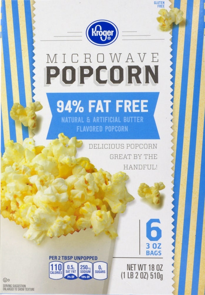 slide 1 of 1, Kroger Microwave Popcorn - 94% Fat Free, 6 ct; 3 oz