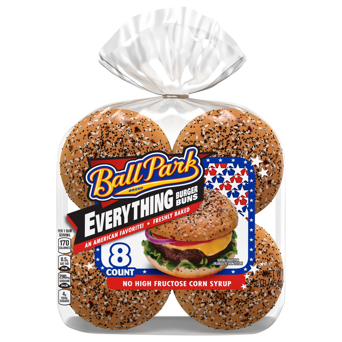 slide 1 of 91, Ball Park Everything Hamburger Buns, 16 oz