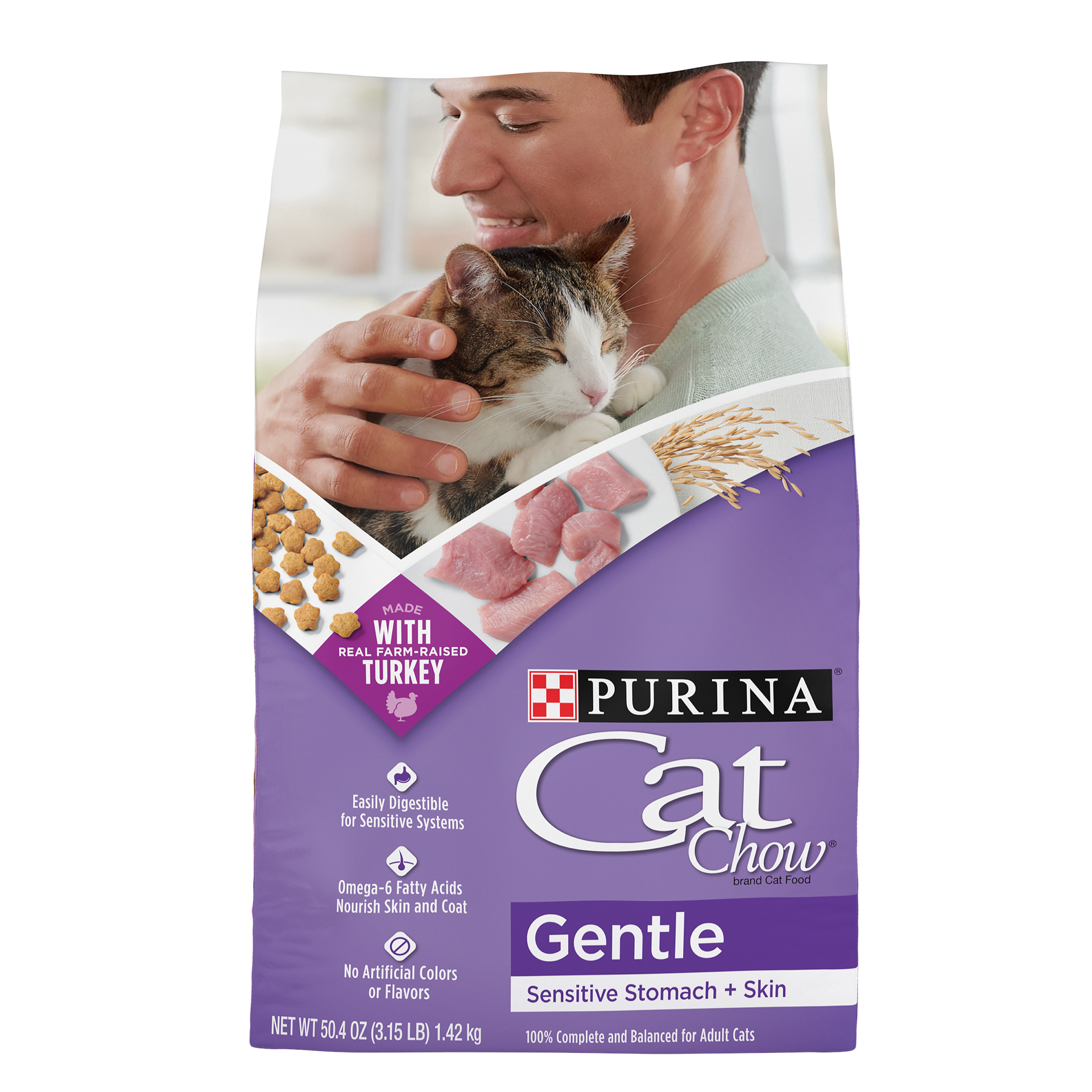 slide 1 of 9, Cat Chow Purina Cat Chow Gentle Dry Cat Food, Sensitive Stomach + Skin - 3.15 lb. Bag, 3.15 lb