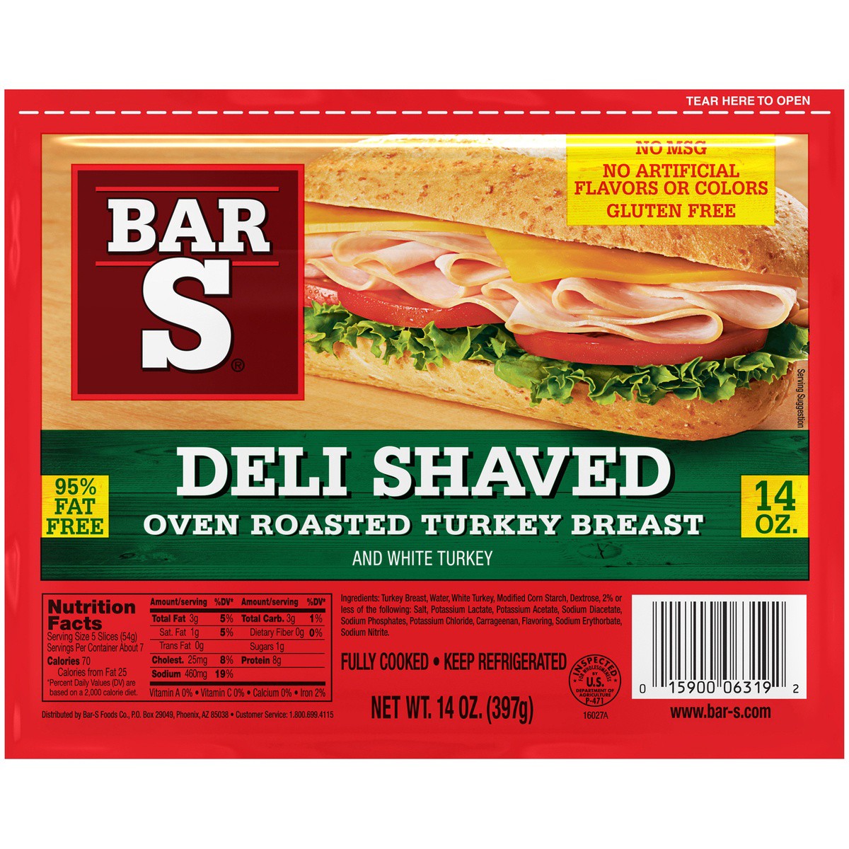 slide 6 of 9, Bar-S Turkey Breast, 14 oz