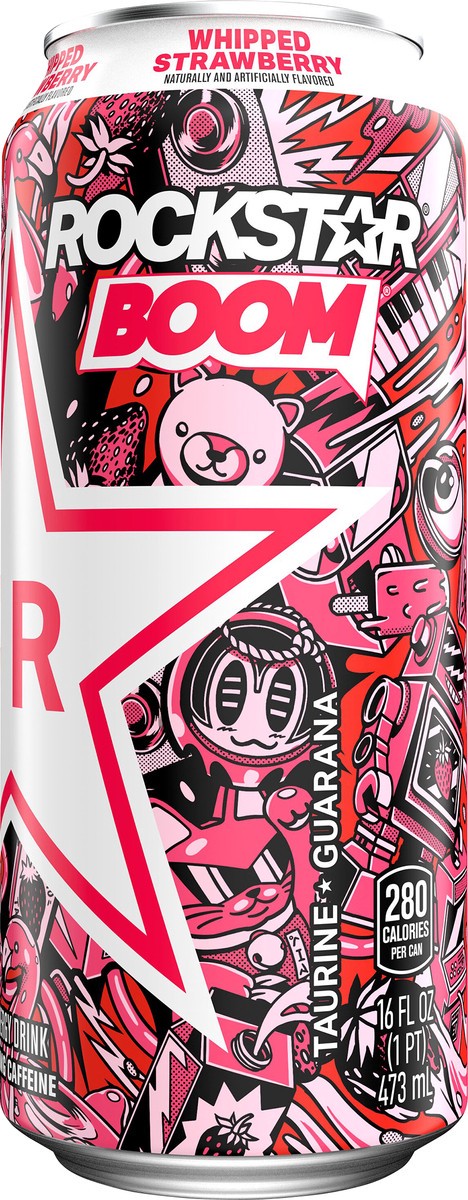 slide 2 of 5, Rockstar Boom Energy Drink Whipped Strawberry Naturally & Artificially Flavored - 16 oz, 16 fl oz