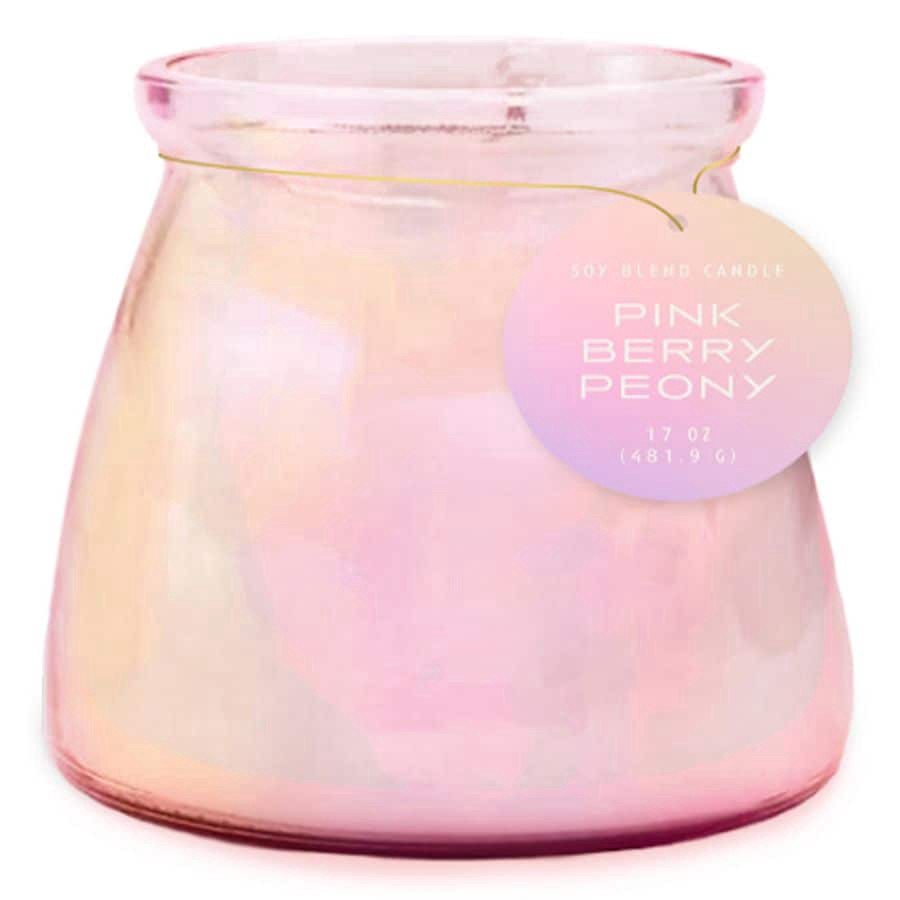 slide 1 of 1, Modern Expressions Iridescent Glass Candle Pink Berry Peony, 17 oz