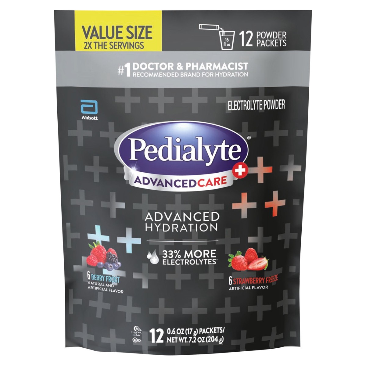 slide 1 of 5, Pedialyte AdvancedCare Plus Advanced Hydration Berry Frost/Strawberry Freeze Electrolyte Powder Value Size - 12 ct, 12 ct