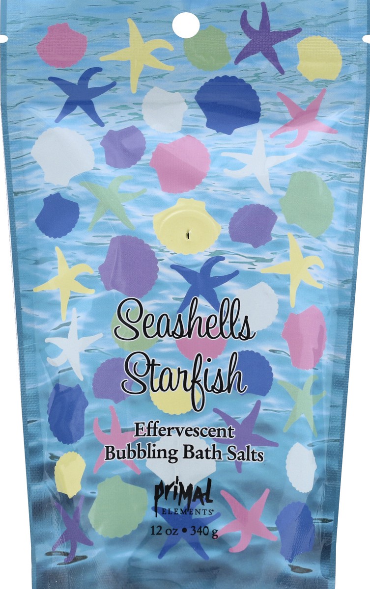 slide 2 of 3, Primal Elements Seashells & Starfish Effervescent Bubbling Bath Salts, 12 fl oz