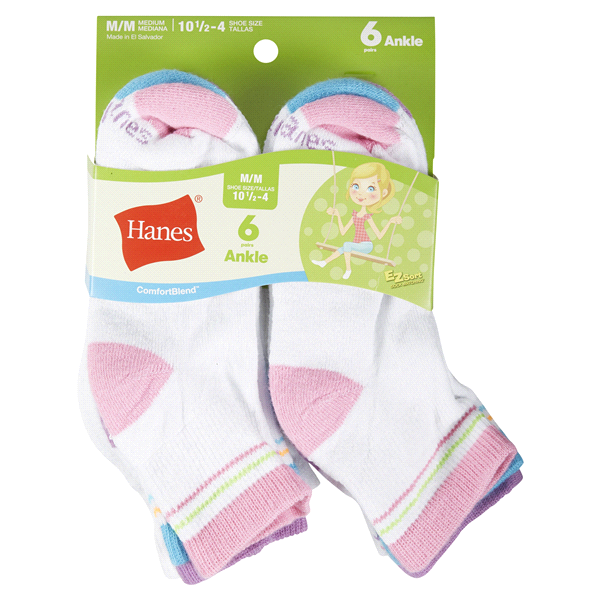 slide 1 of 1, Hanes Girl's White Ankle Socks - Medium, 6 ct