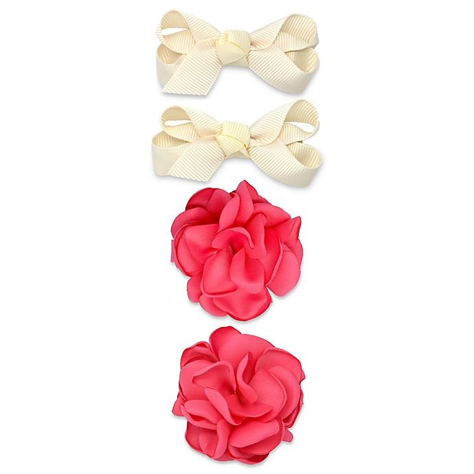 slide 1 of 1, Khristie Grosgrain Bow and Flower Hair Clips, 4 ct