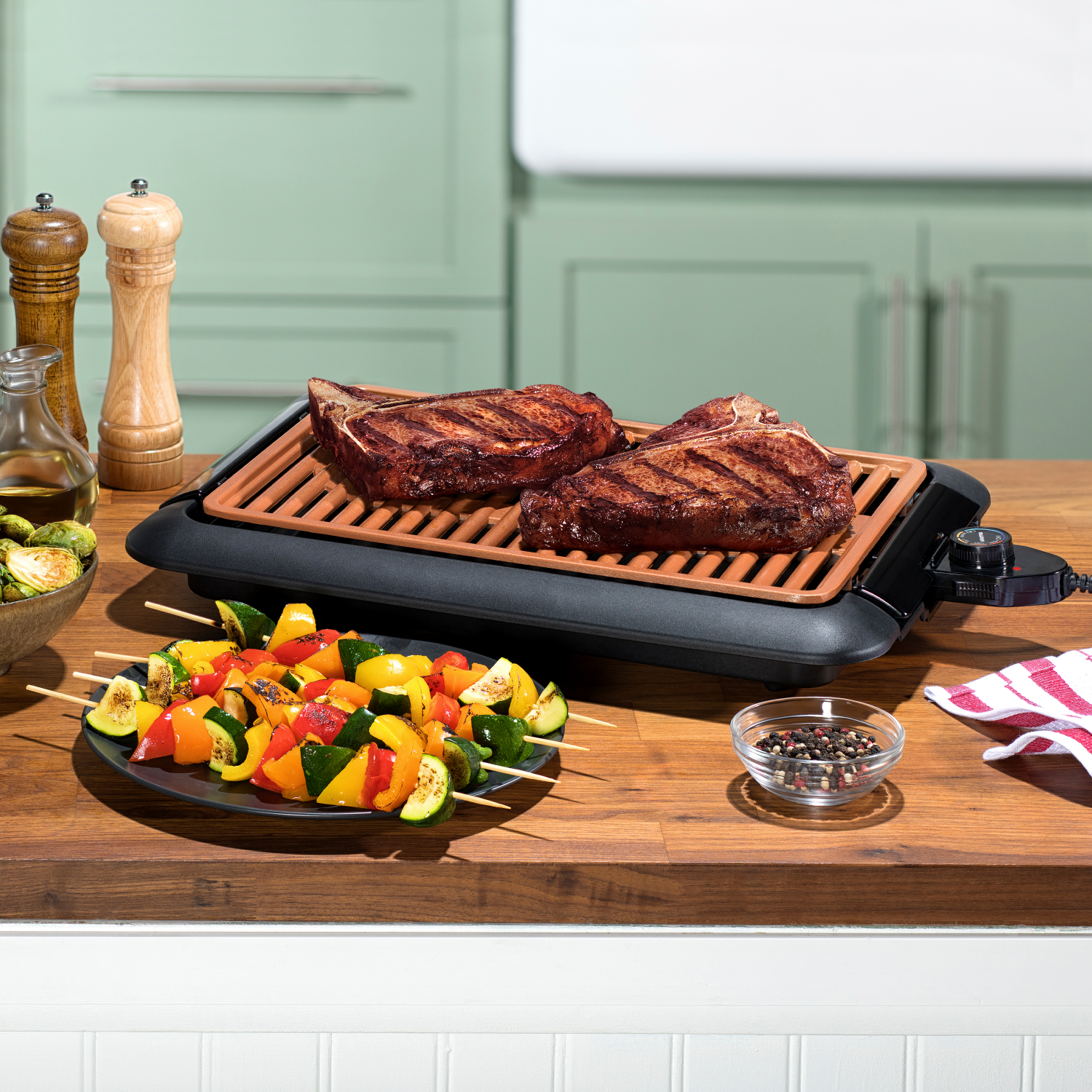 slide 2 of 4, Gourmia XL Smokeless Electric Indoor Grill, 4 Temperature Settings, Anti-Scratch Protection, 6 sl