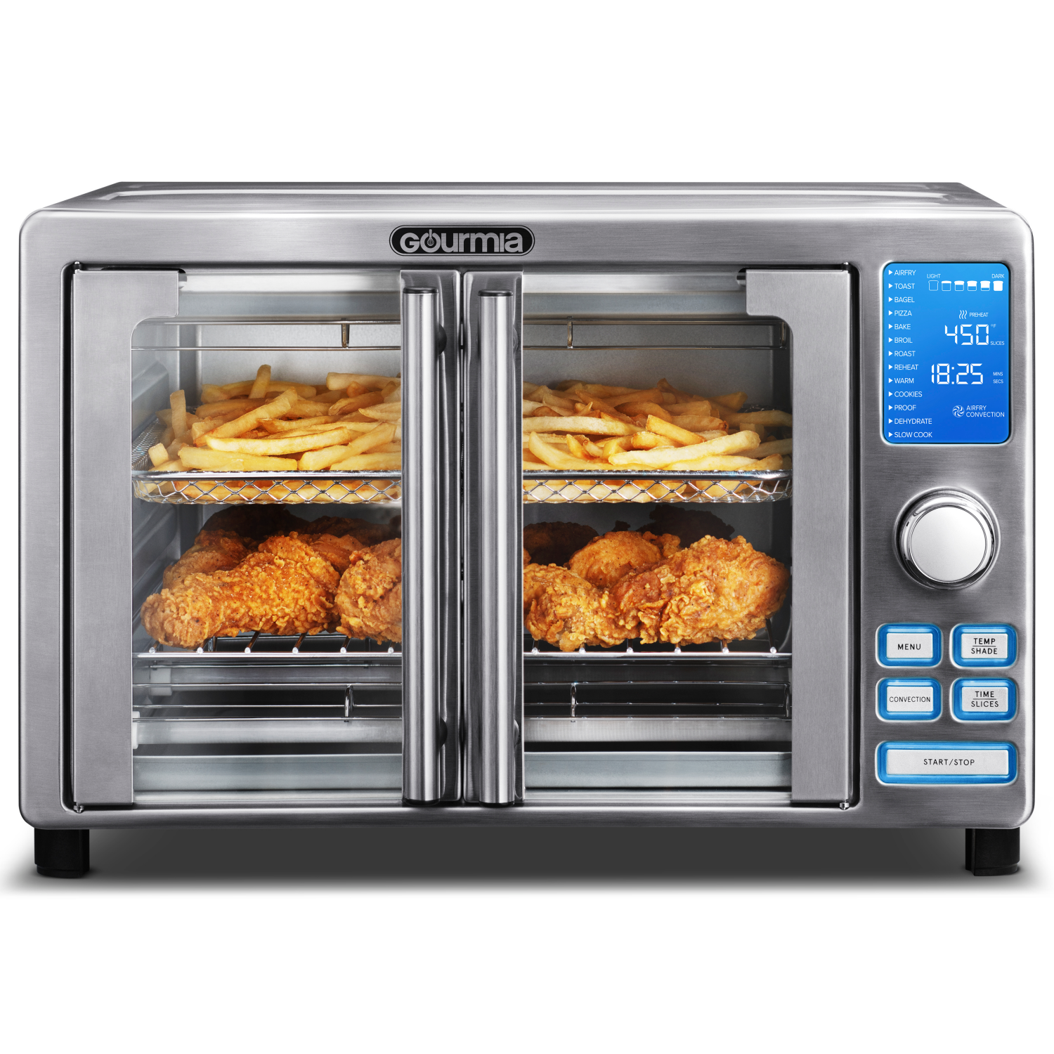 slide 1 of 5, Gourmia French Door Digital Air Fryer Oven with 14 Cooking Presets, 6-Slice Capacity, 1 ct