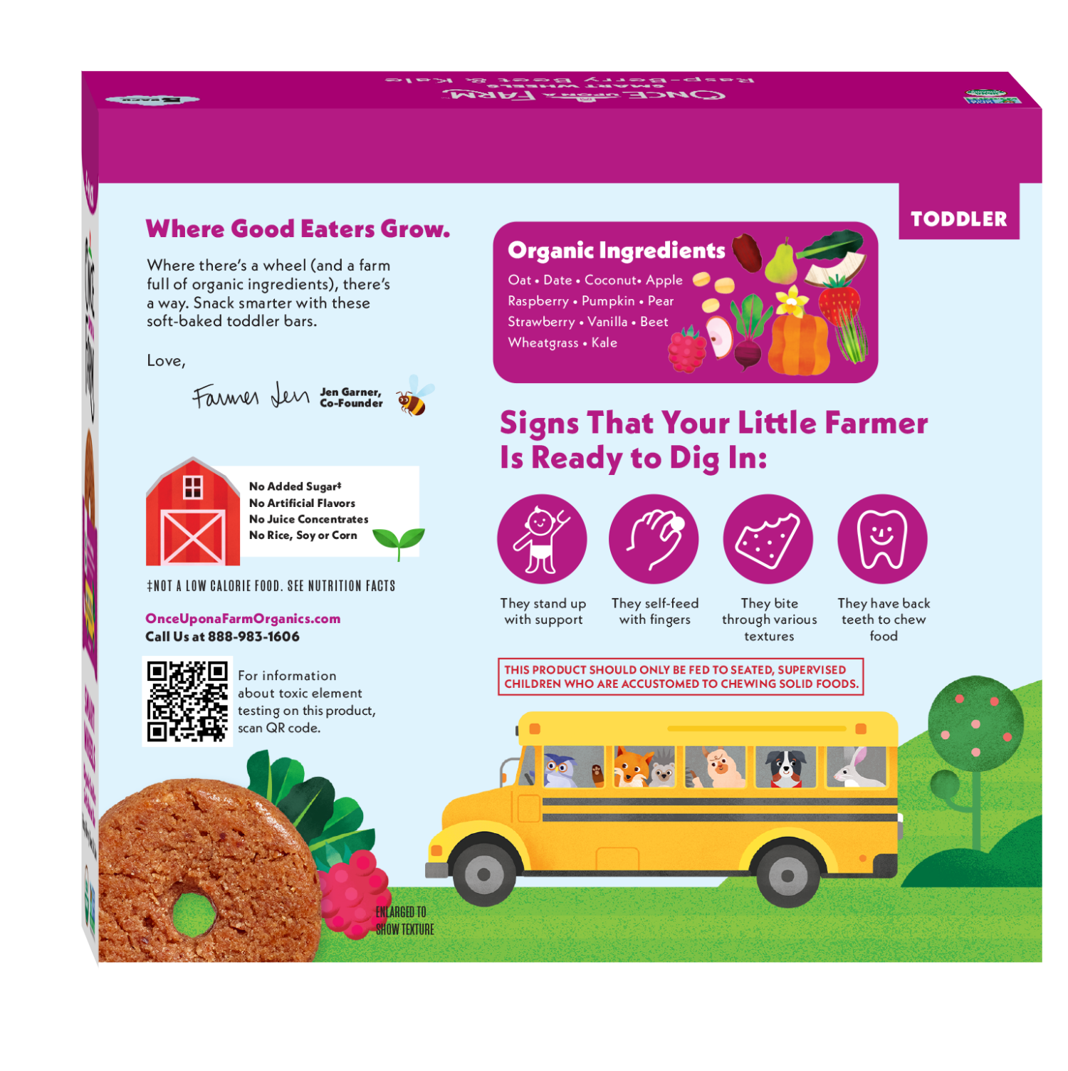 slide 2 of 4, Once Upon a Farm Organic No Added Sugar Toddler Smart Wheels Soft-Baked Rasp-Berry Beet & Kale Bar 5 - 0.67 oz Bars, 5 ct; 0.67 oz