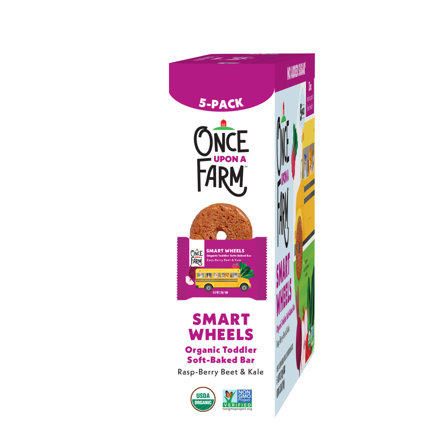 slide 4 of 4, Once Upon a Farm Organic No Added Sugar Toddler Smart Wheels Soft-Baked Rasp-Berry Beet & Kale Bar 5 - 0.67 oz Bars, 5 ct; 0.67 oz