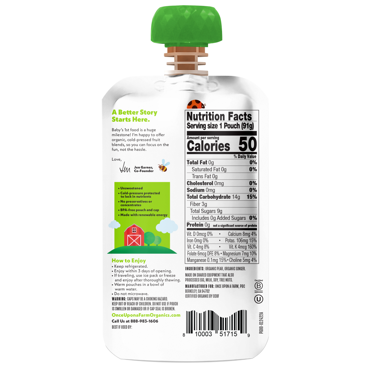 slide 2 of 2, Once Upon a Farm Pear with Ginger Organic Baby Food Pouch, 3.2oz, 3.20 oz