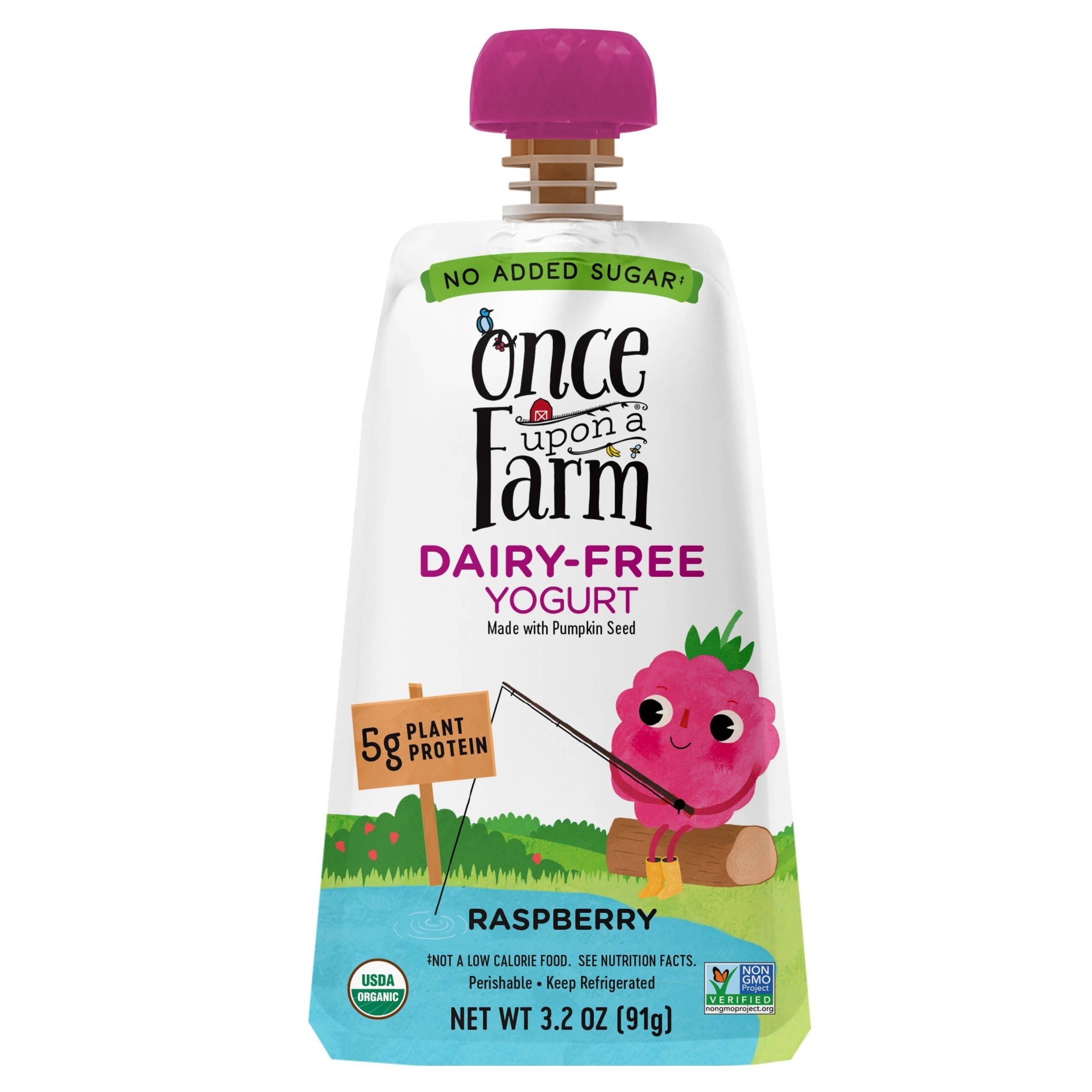 slide 1 of 7, Once Upon a Farm Organic Raspberry Kids' Dairy-Free Yogurt Pouch, 3.2 oz