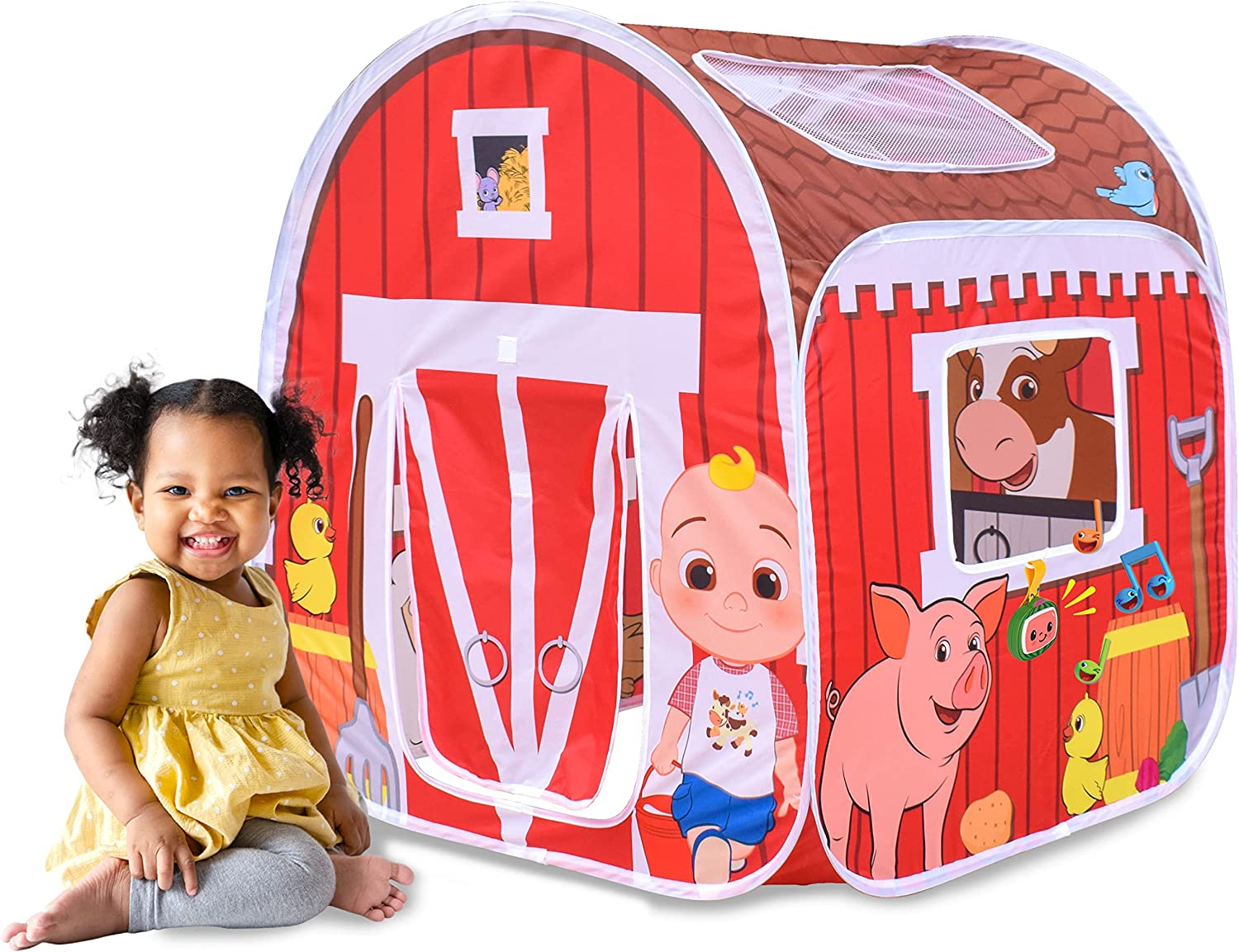 slide 2 of 6, Cocomelon Pop-N-Play Barn Tent, 1 ct