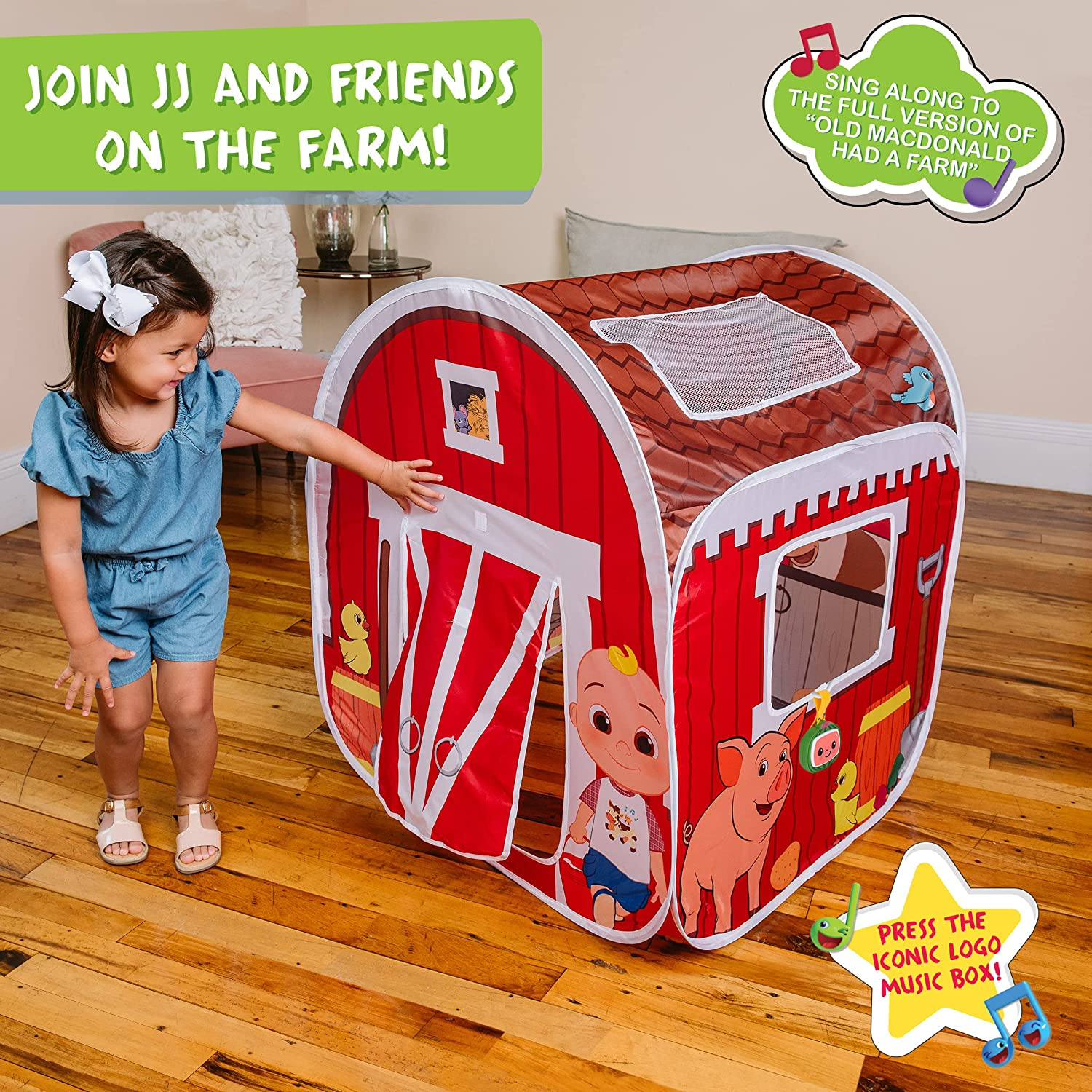 slide 3 of 6, Cocomelon Pop-N-Play Barn Tent, 1 ct