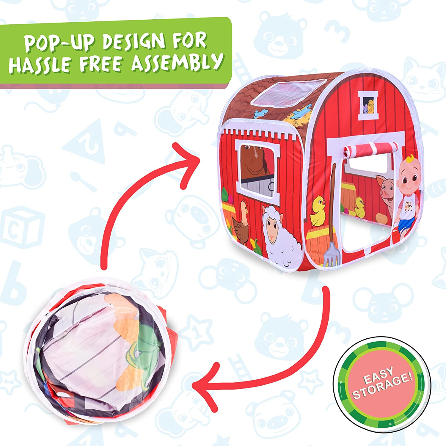 slide 4 of 6, Cocomelon Pop-N-Play Barn Tent, 1 ct