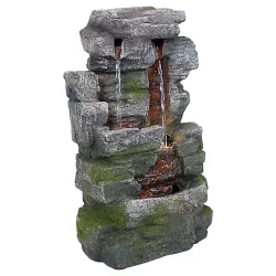 Sunnydaze Towering Cave Waterfall Tabletop Water Fountain with LED Light - Grey