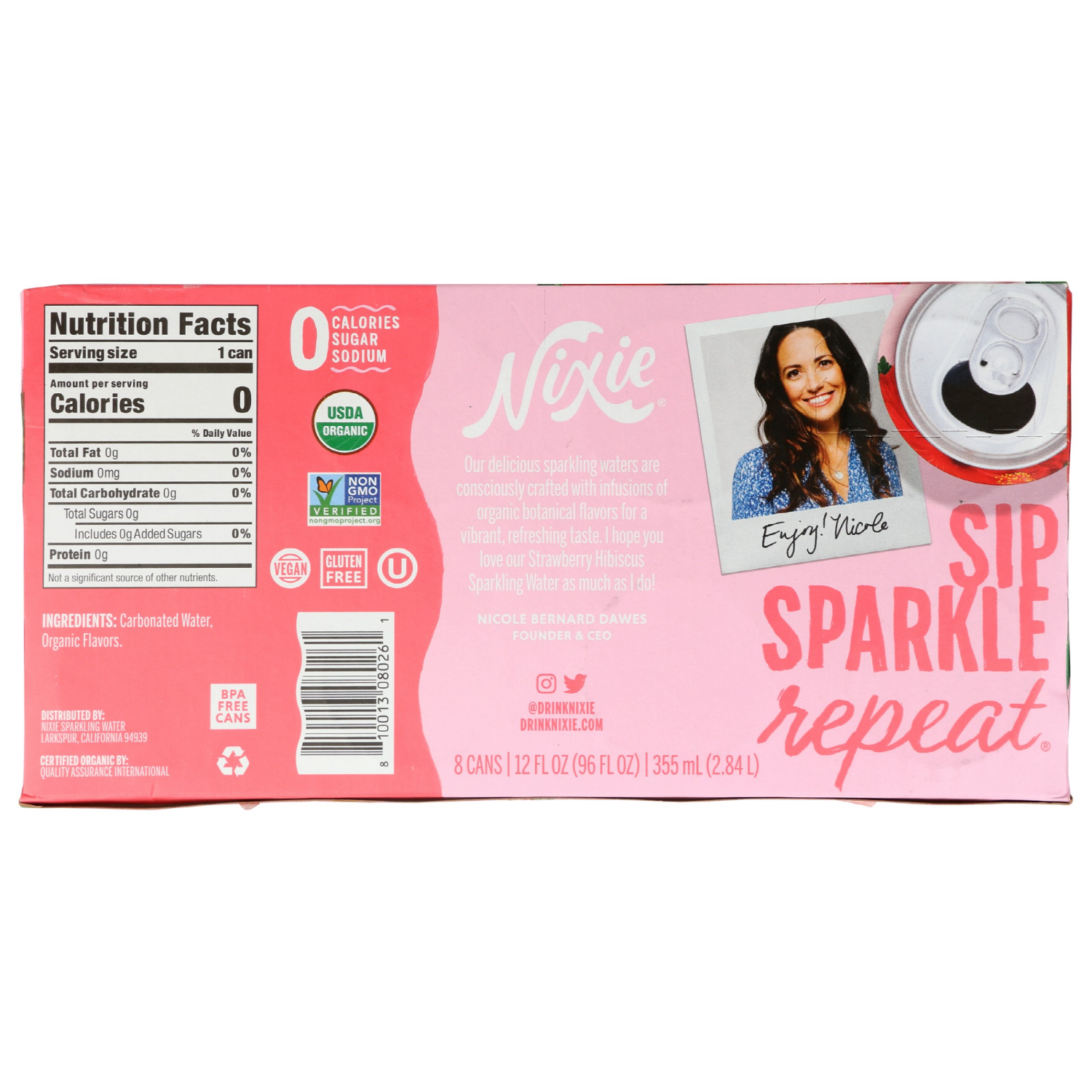 slide 2 of 2, Nixie Strawberry Hibiscus Sparkling Water 8 - 12 fl oz Cans, 8 ct