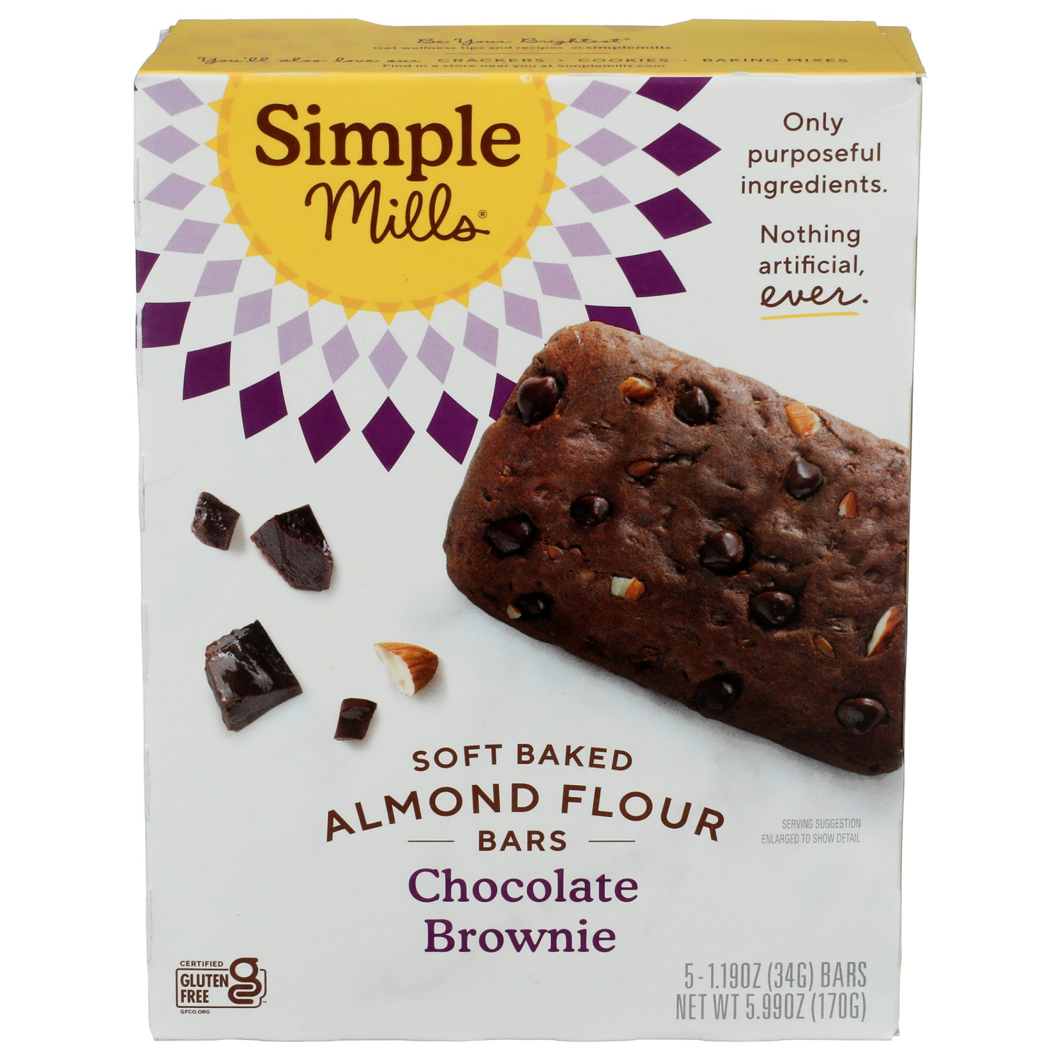 slide 1 of 4, Simple Mills Soft Baked Almond Flour Chocolate Brownie Bars Bars - 5 ct, 5 ct