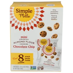 Simple Mills Crunchy Cookies- Chocolate Chip Minis Snack Pack 8ct 6.5 Oz