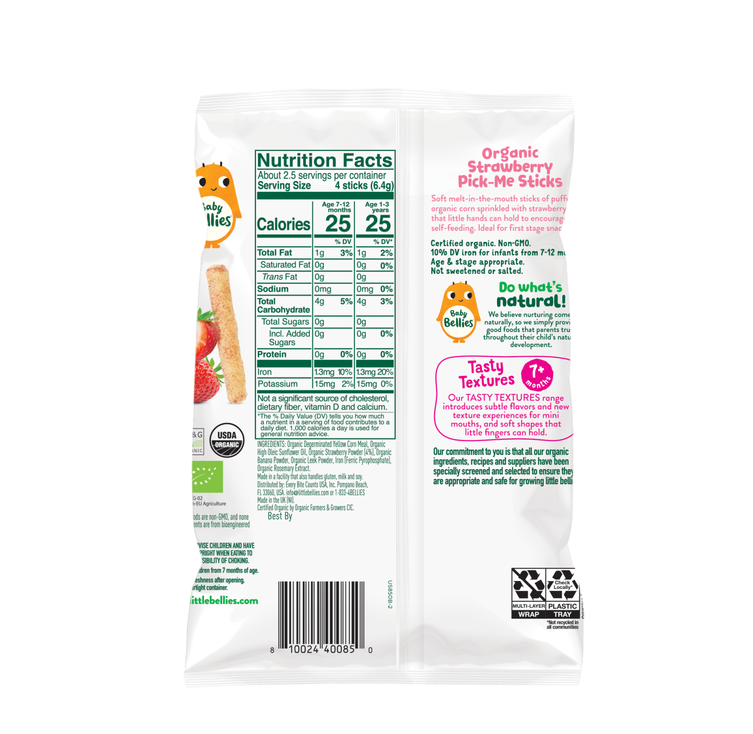slide 2 of 2, Little Bellies Baby Bellies Organic Strawberry Pick-Me Sticks, 0.56 oz, 0.56 oz