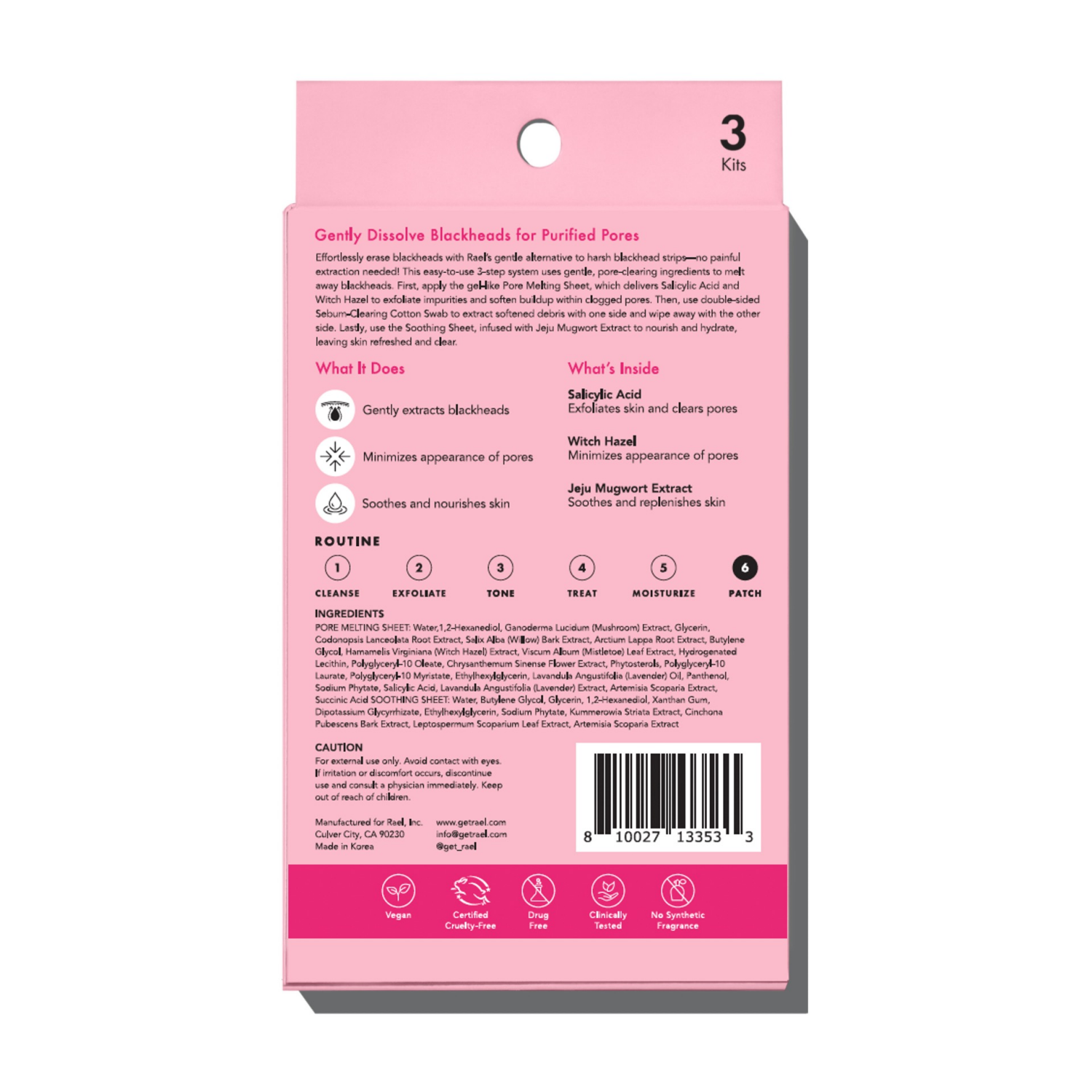 slide 2 of 2, Rael Beauty 3-Step Pore Melting Pack Miracle Patch Blackhead Control 3 Kits, 3 ct