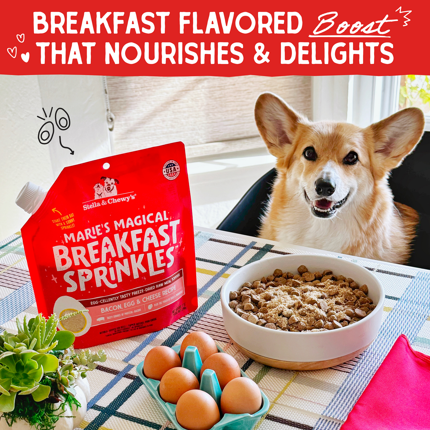 slide 5 of 5, Stella & Chewy's Marie's Magical Breakfast Sprinkles Natural Bacon, Egg & Cheese Recipe Topper for Dogs 7 oz, 7 oz