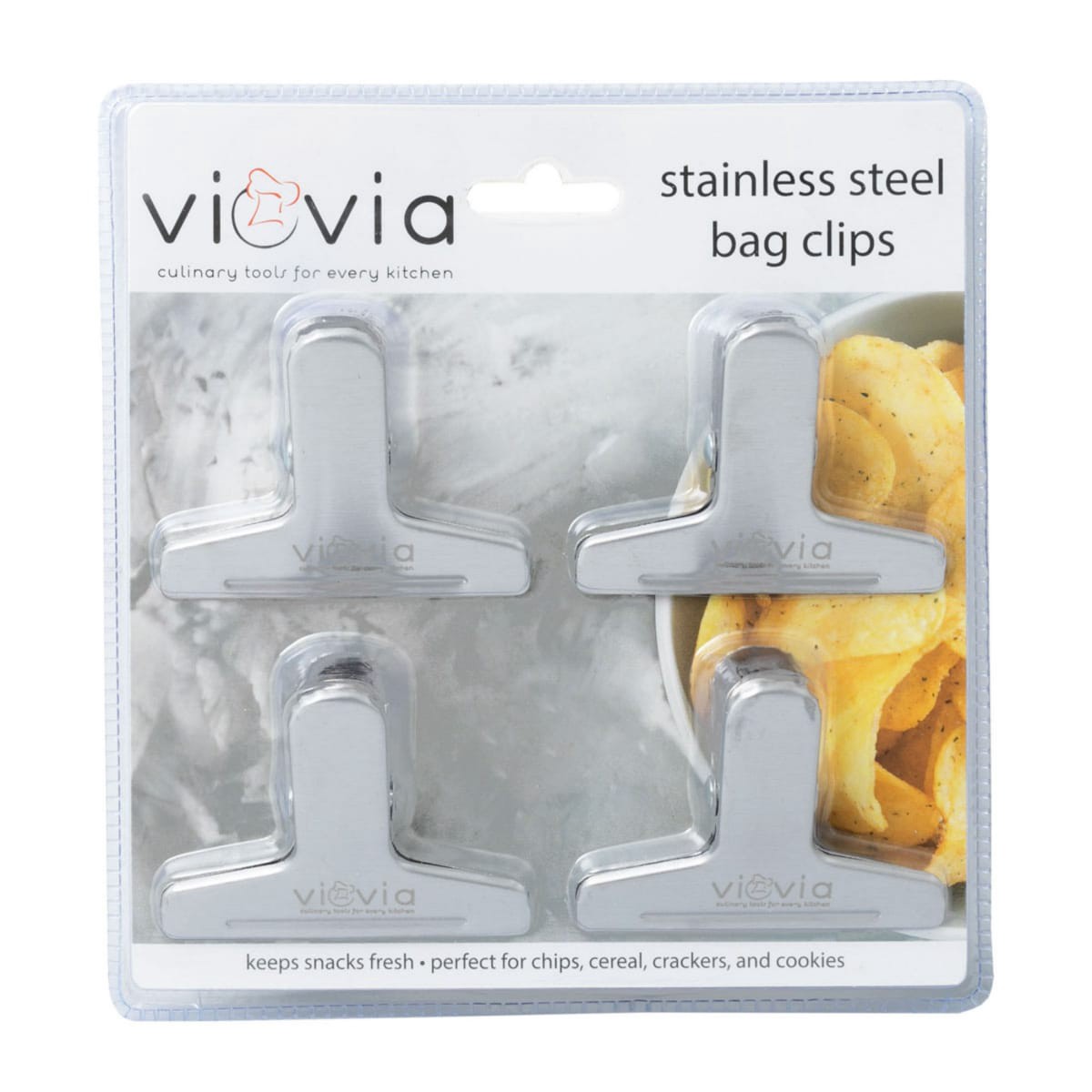 slide 1 of 9, Viovia Stainless Steel Bag Clips, 4 ct