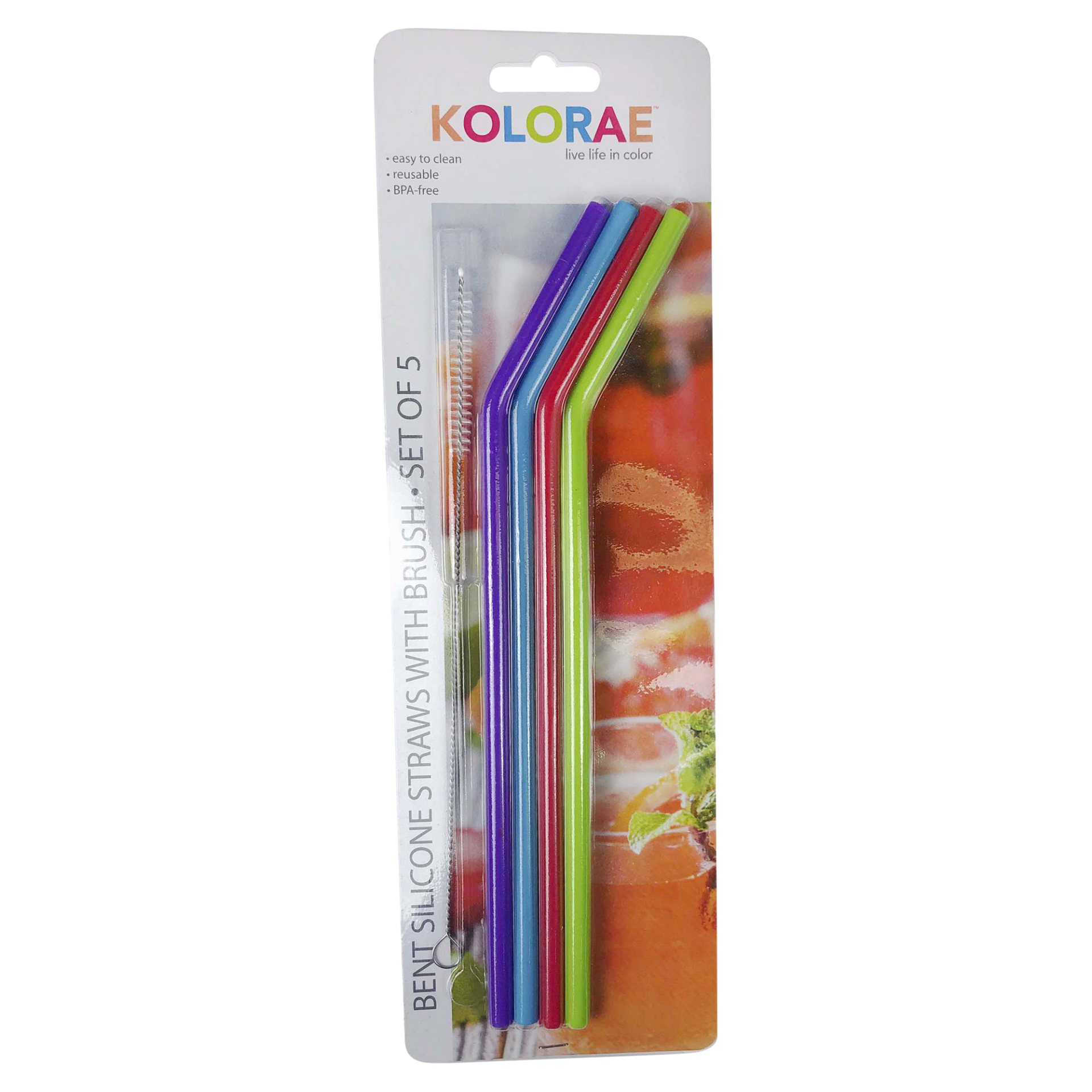 slide 1 of 1, Kolorae Bent Silicone Straws With Cleaning Brush, 4 ct