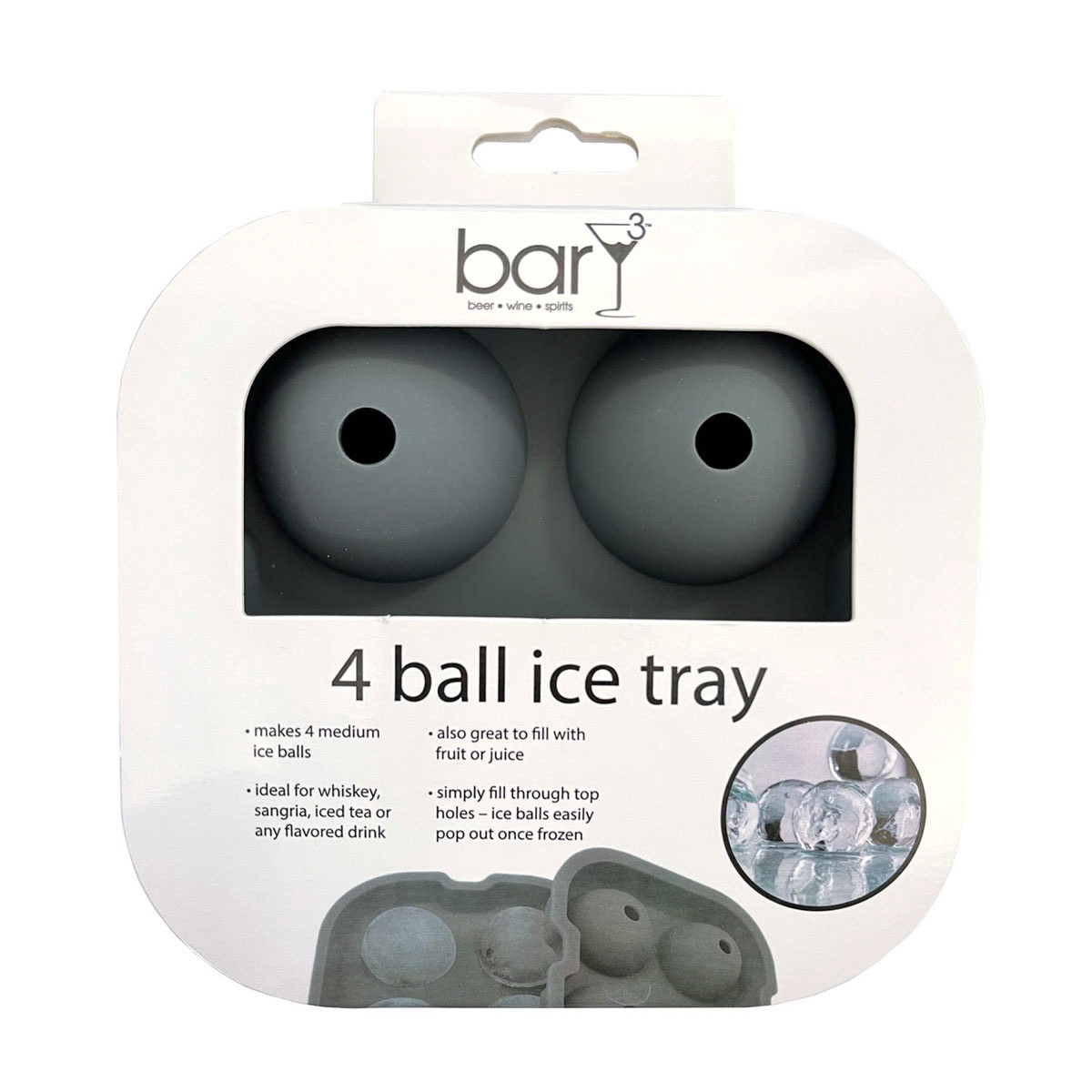 slide 1 of 5, barY3 Grey Silicone Ice Tray, 4 Ball, 1 ct