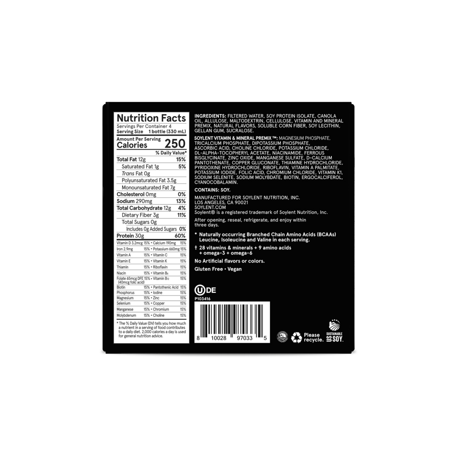 slide 4 of 4, Soylent Complete Protein Vanilla Nutrition Shake 4 - 11 fl oz Bottles, 4 ct