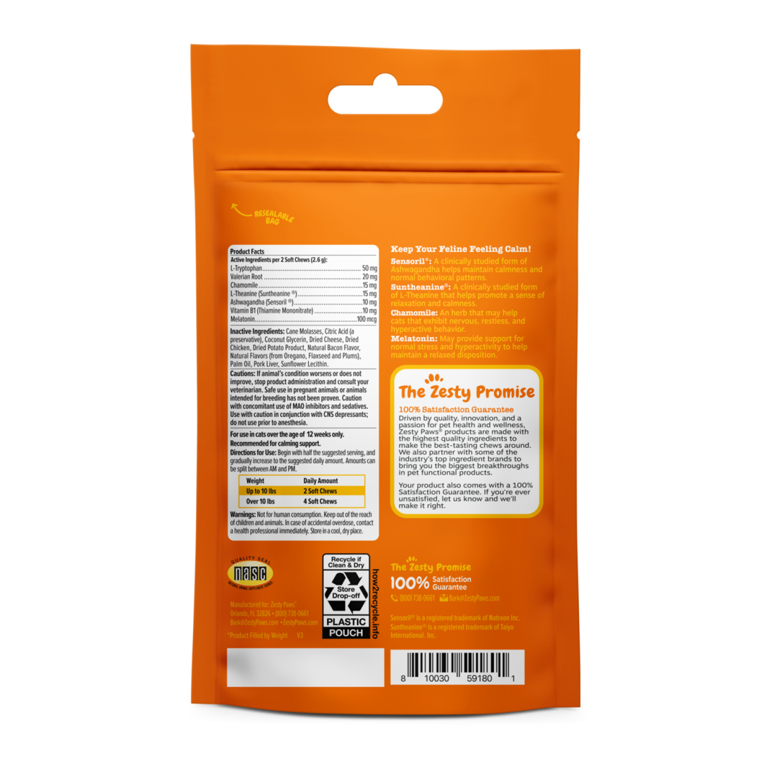 slide 2 of 6, Zesty Paws Calming Bites for Cats, Bacon 30ct, 30 ct