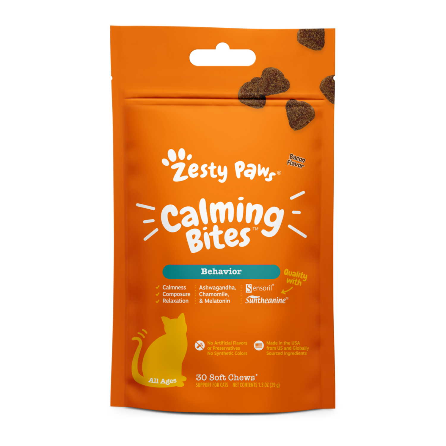 slide 1 of 6, Zesty Paws Calming Bites for Cats, Bacon 30ct, 30 ct
