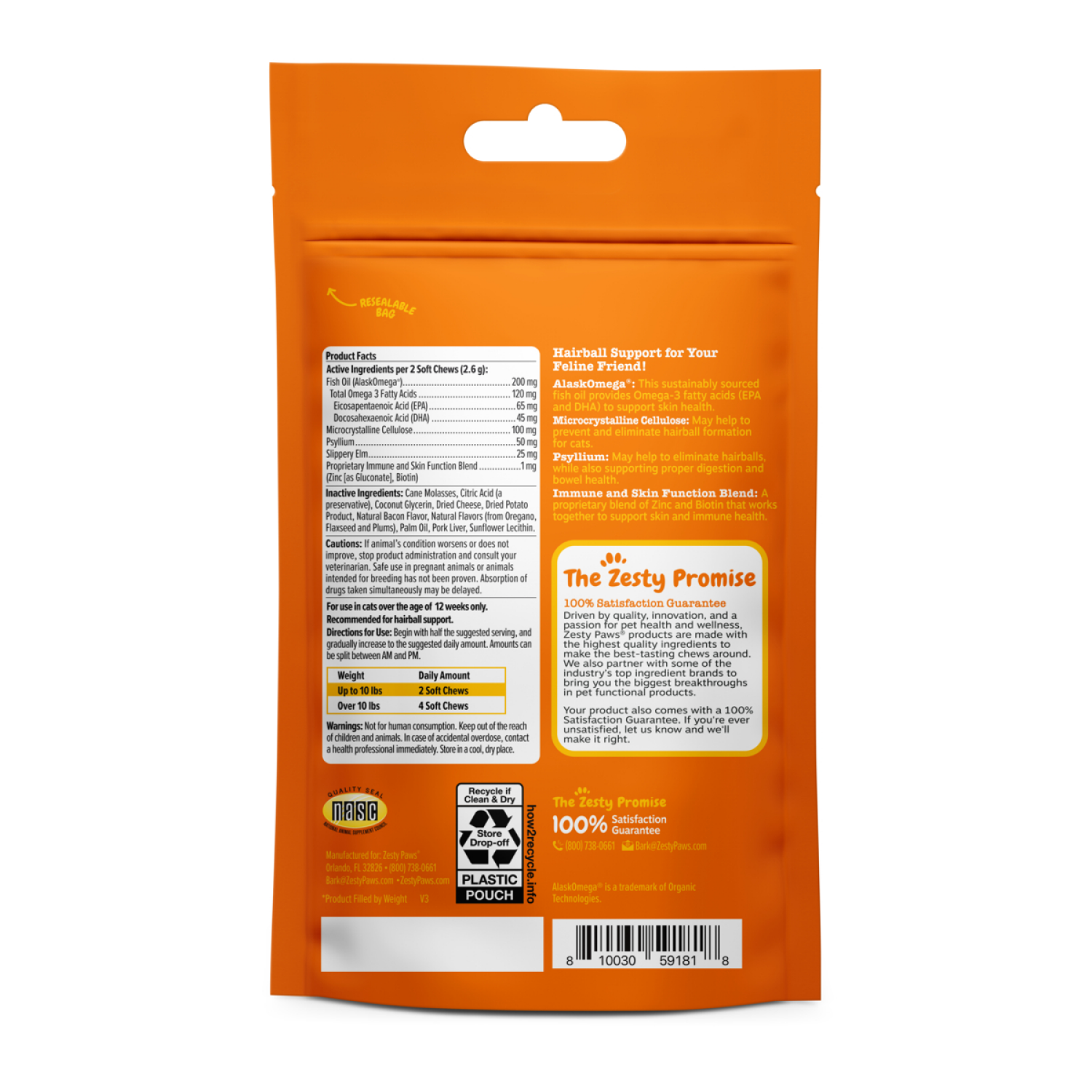 slide 2 of 6, Zesty Paws Hairball Bites Cat, Bacon 30ct, 30 ct