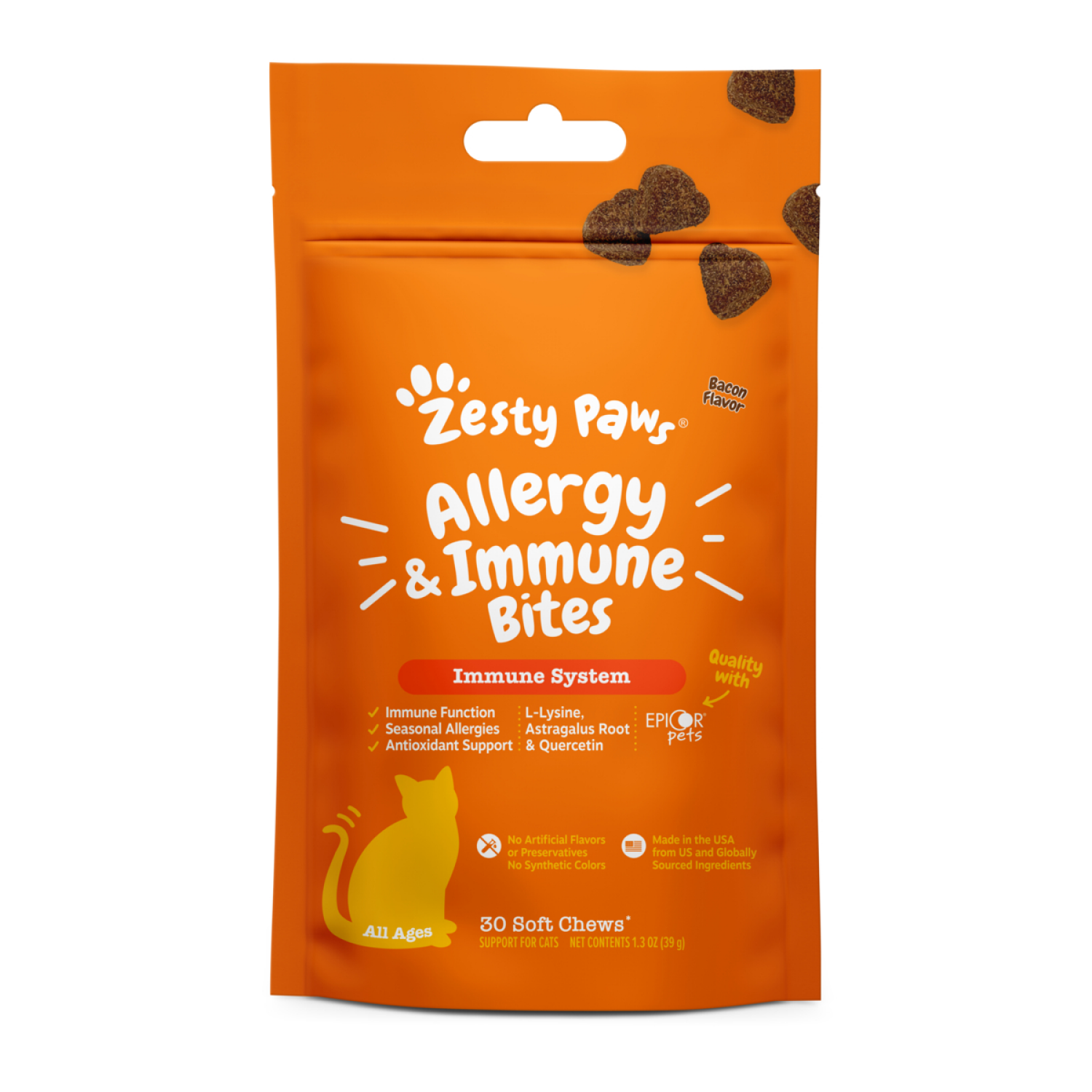 slide 1 of 7, Zesty Paws Aller Immune Bites for Cats, Bacon 30ct, 30 ct