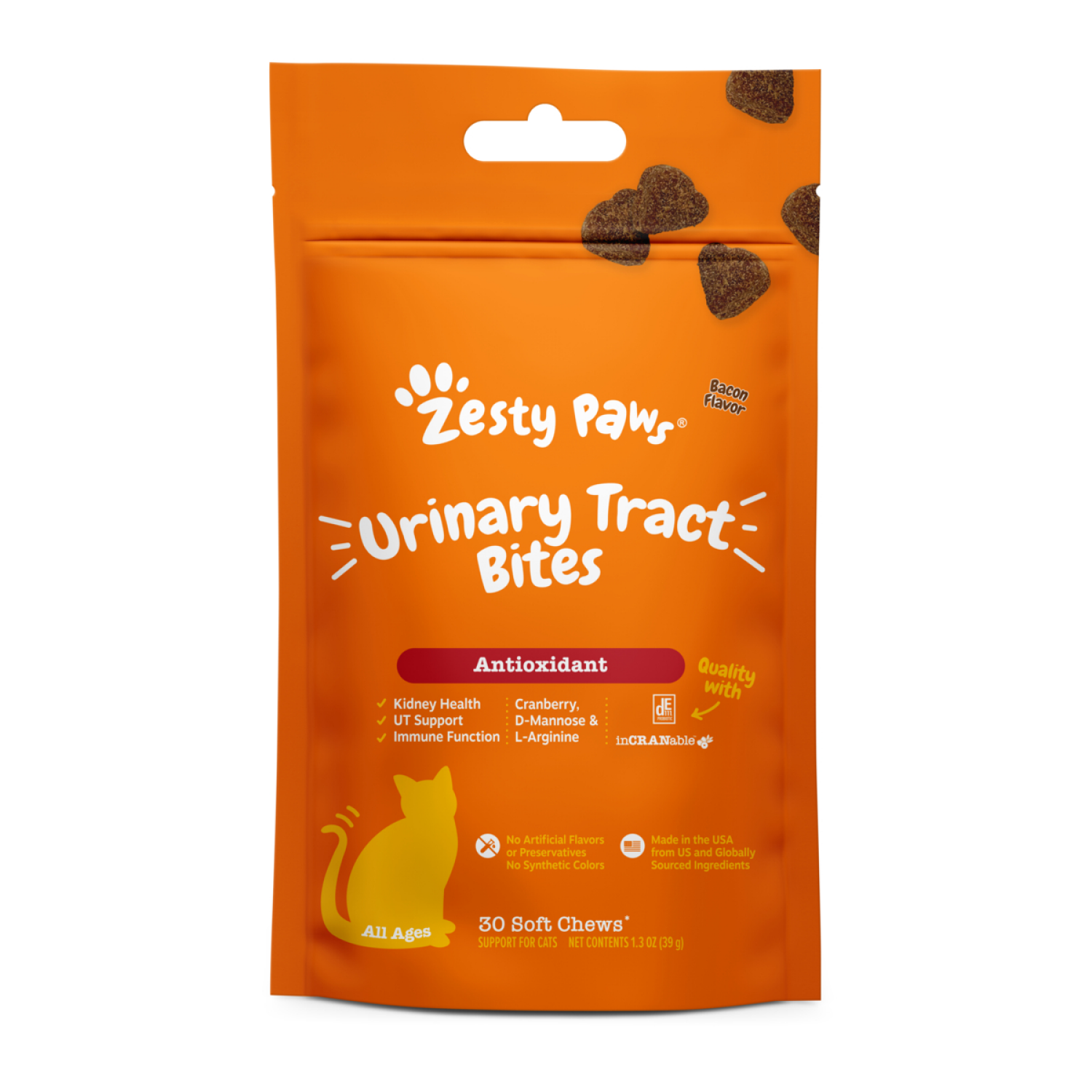 slide 1 of 5, Zesty Paws Urinary Tract Bites Cat, Bacon, 30ct, 30 ct