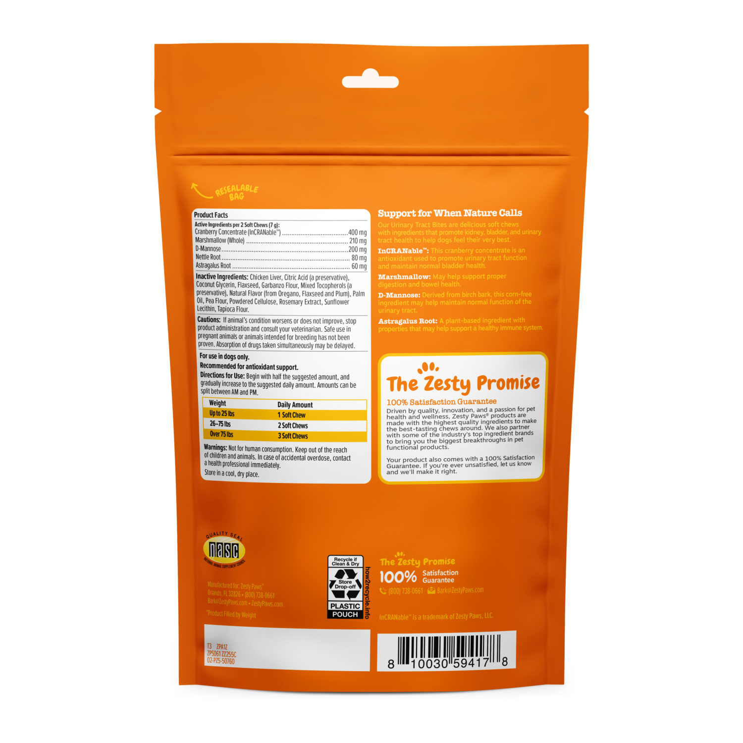 slide 2 of 2, Zesty Paws Urinary Tract Dog Bites, Chicken, 60 ct, 60 ct