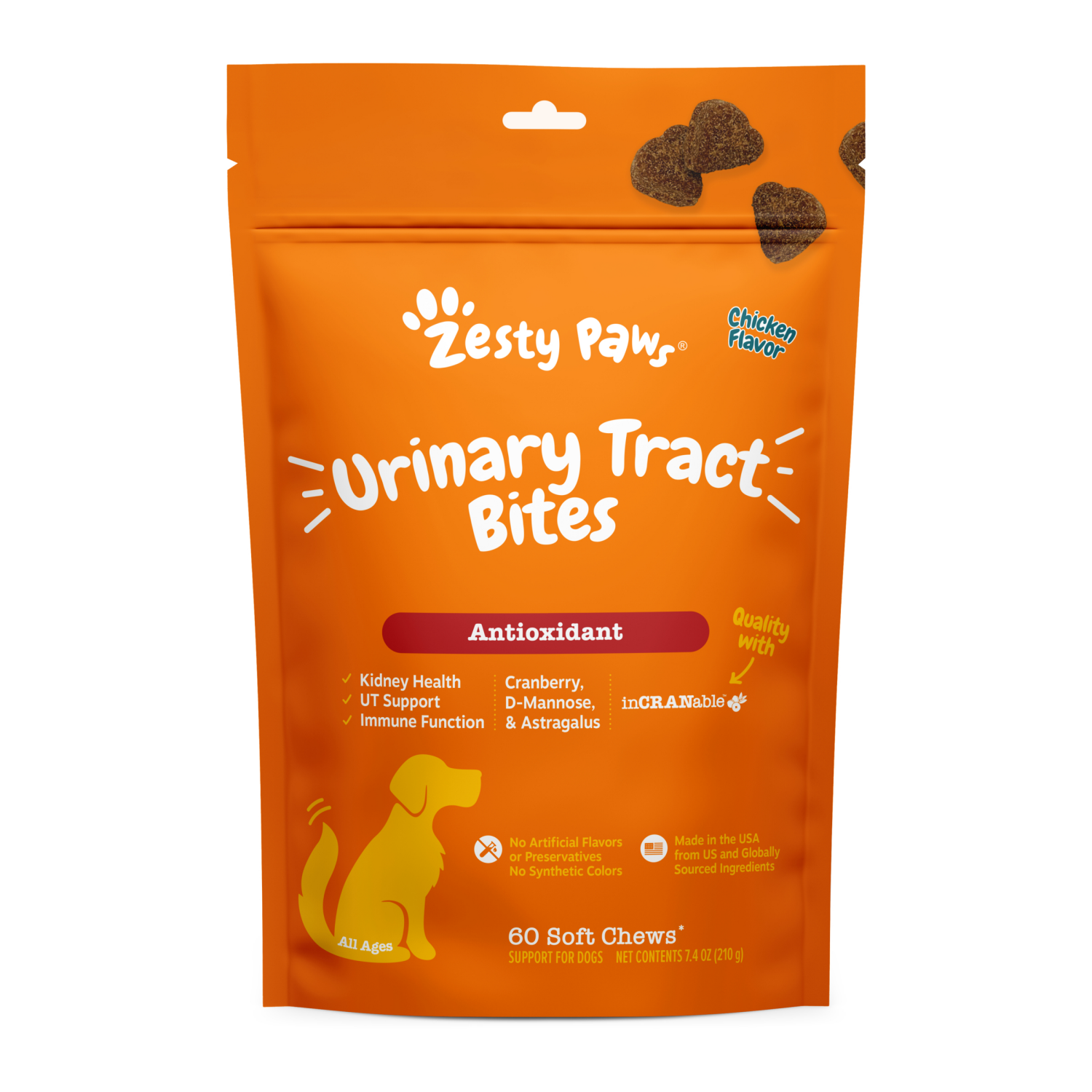 slide 1 of 2, Zesty Paws Urinary Tract Dog Bites, Chicken, 60 ct, 60 ct