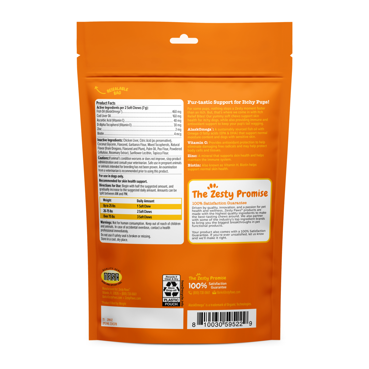 slide 2 of 4, Zesty Paws Soft Chews All Ages Skin Health Soft Chews Chicken Flavor Itch Relief Bites 60 Each, 60 ct