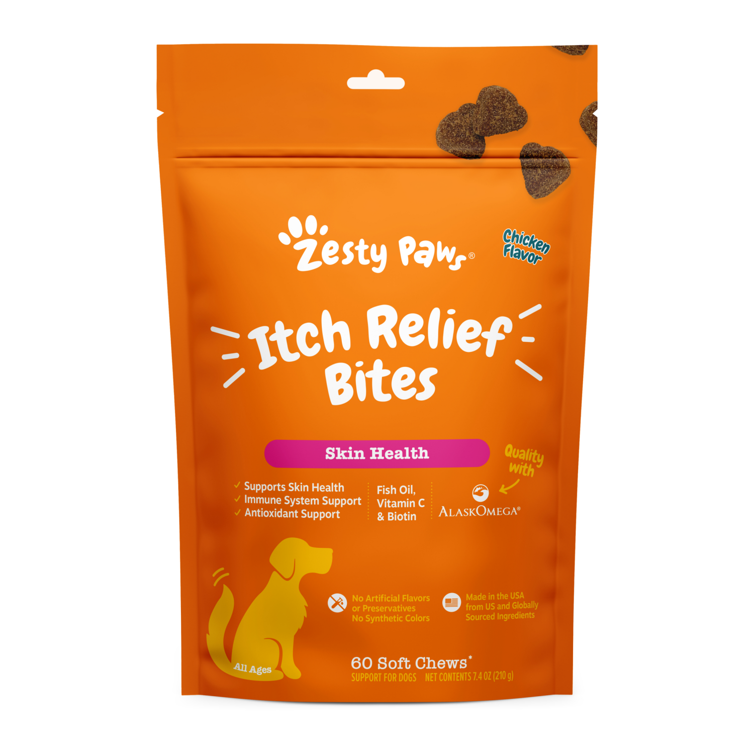 slide 1 of 4, Zesty Paws Soft Chews All Ages Skin Health Soft Chews Chicken Flavor Itch Relief Bites 60 Each, 60 ct