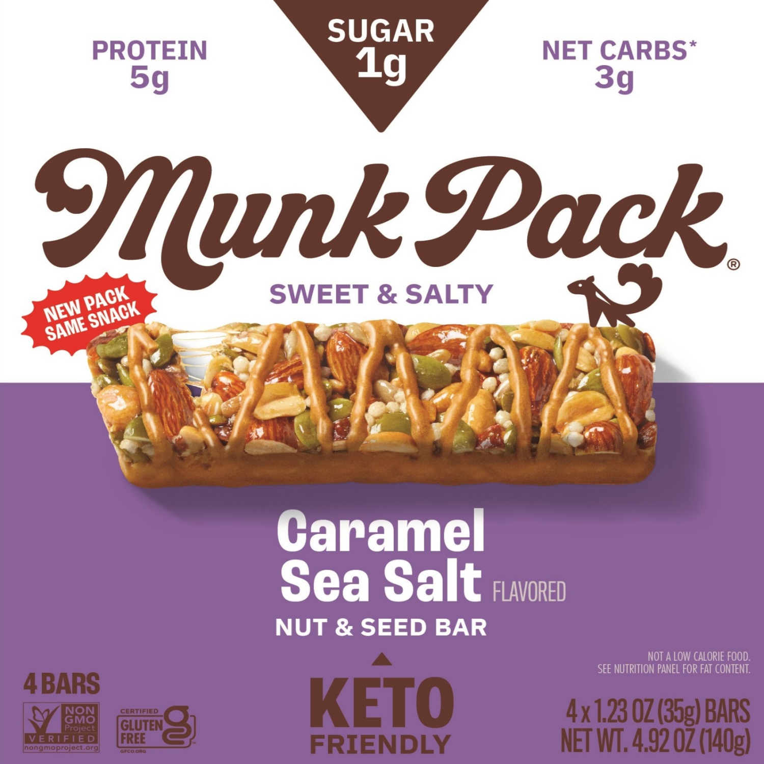 slide 3 of 3, Munk Pack Keto Caramel Sea Salt Nut & Seed Bar 4 - 1.23 oz Bars, 4 ct
