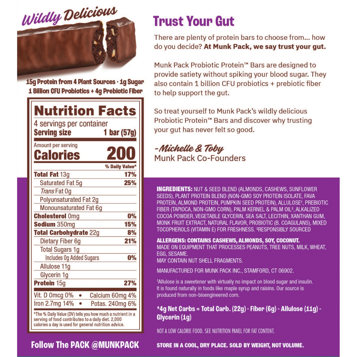 slide 2 of 2, Munk Pack Probiotic Protein Brownie Nut Fudge Bars 4 - 2.01 oz Bars, 4 ct