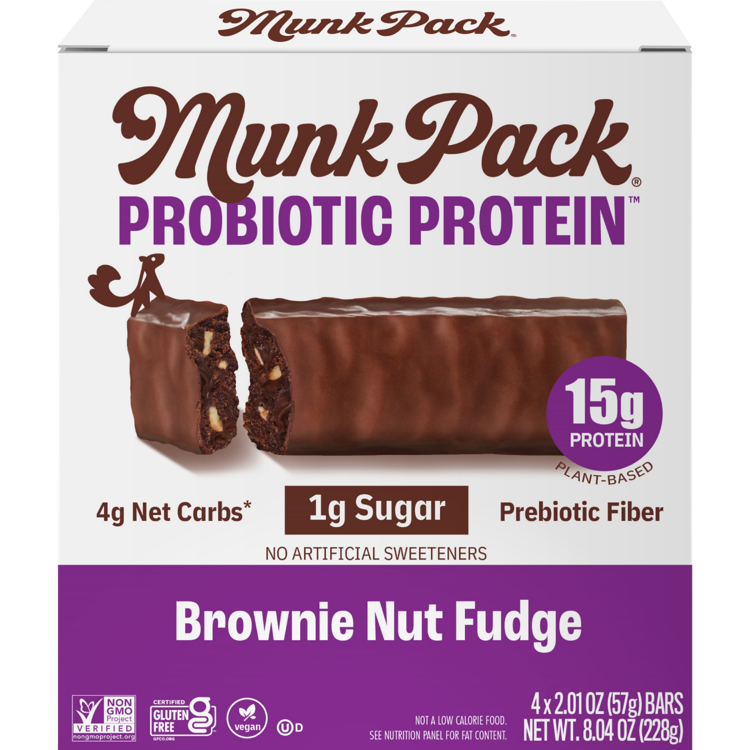slide 1 of 2, Munk Pack Probiotic Protein Brownie Nut Fudge Bars 4 - 2.01 oz Bars, 4 ct