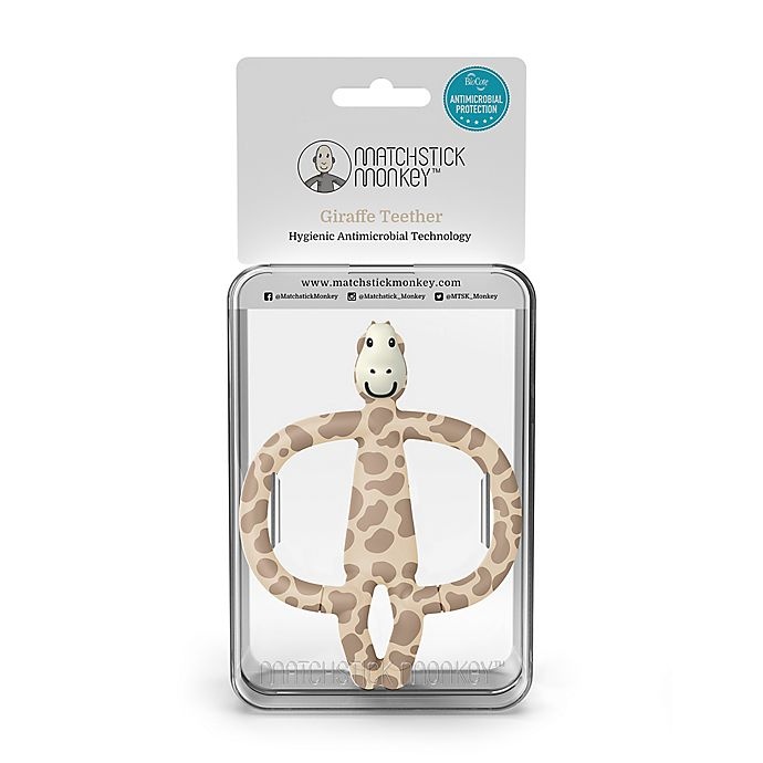 slide 4 of 4, Matchstick Monkey Giraffe Silicone Teether with BioCote - Brown, 1 ct