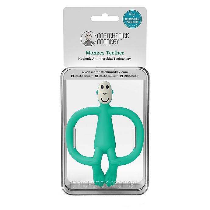 slide 2 of 4, Matchstick Monkey Monkey Silicone Teether with BioCote - Teal, 1 ct