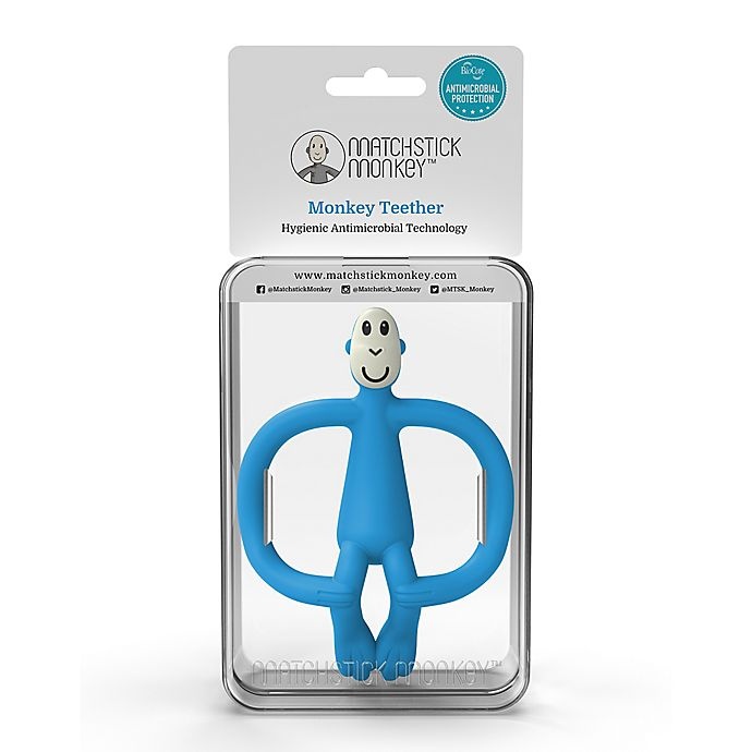 slide 2 of 4, Matchstick Monkey Monkey Silicone Teether with BioCote - Blue, 1 ct