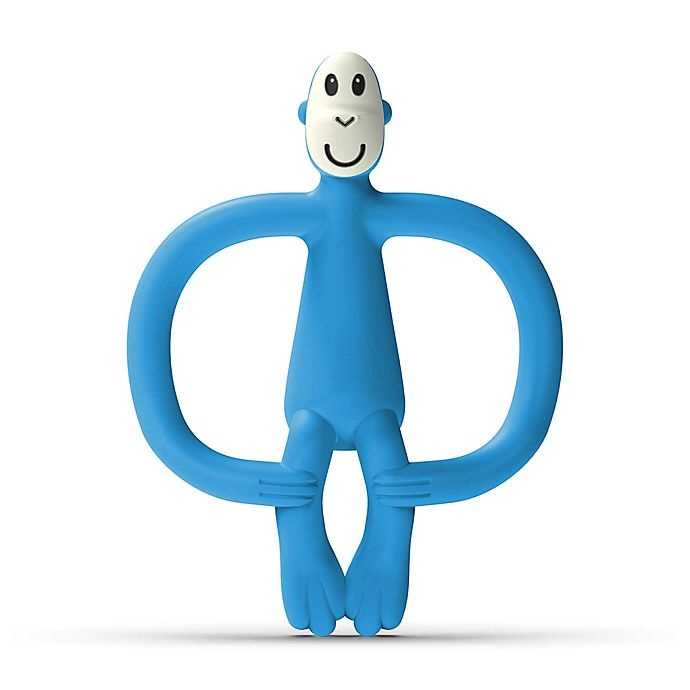 slide 1 of 4, Matchstick Monkey Monkey Silicone Teether with BioCote - Blue, 1 ct