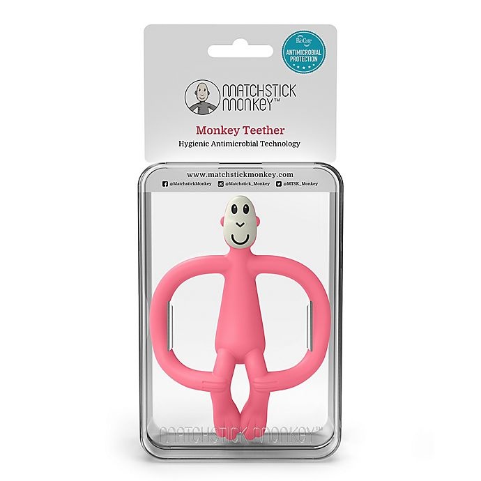 slide 3 of 4, Matchstick Monkey Monkey Silicone Teether with BioCote - Pink, 1 ct