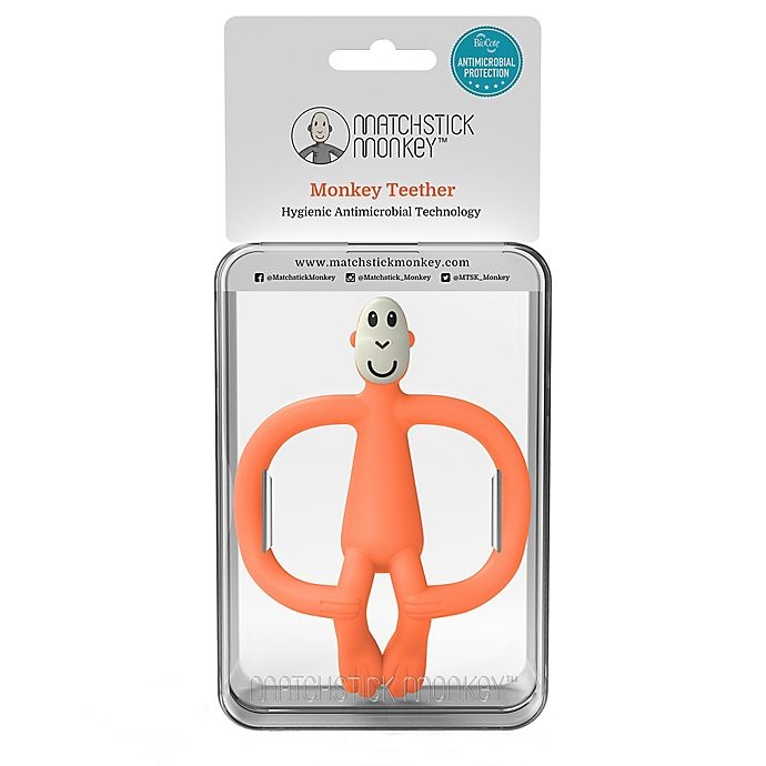 slide 2 of 4, Matchstick Monkey Monkey Silicone Teether with BioCote - Orange, 1 ct