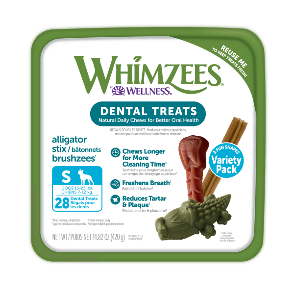 slide 16 of 29, WHIMZEES by Wellness Small Natural Dental Variety Tub Dog Treats, 28 count, 1 ct