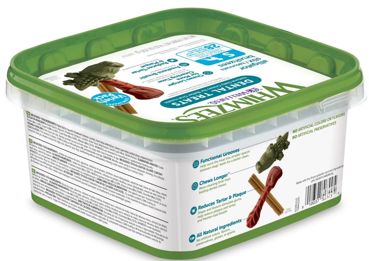 slide 21 of 29, WHIMZEES by Wellness Small Natural Dental Variety Tub Dog Treats, 28 count, 1 ct